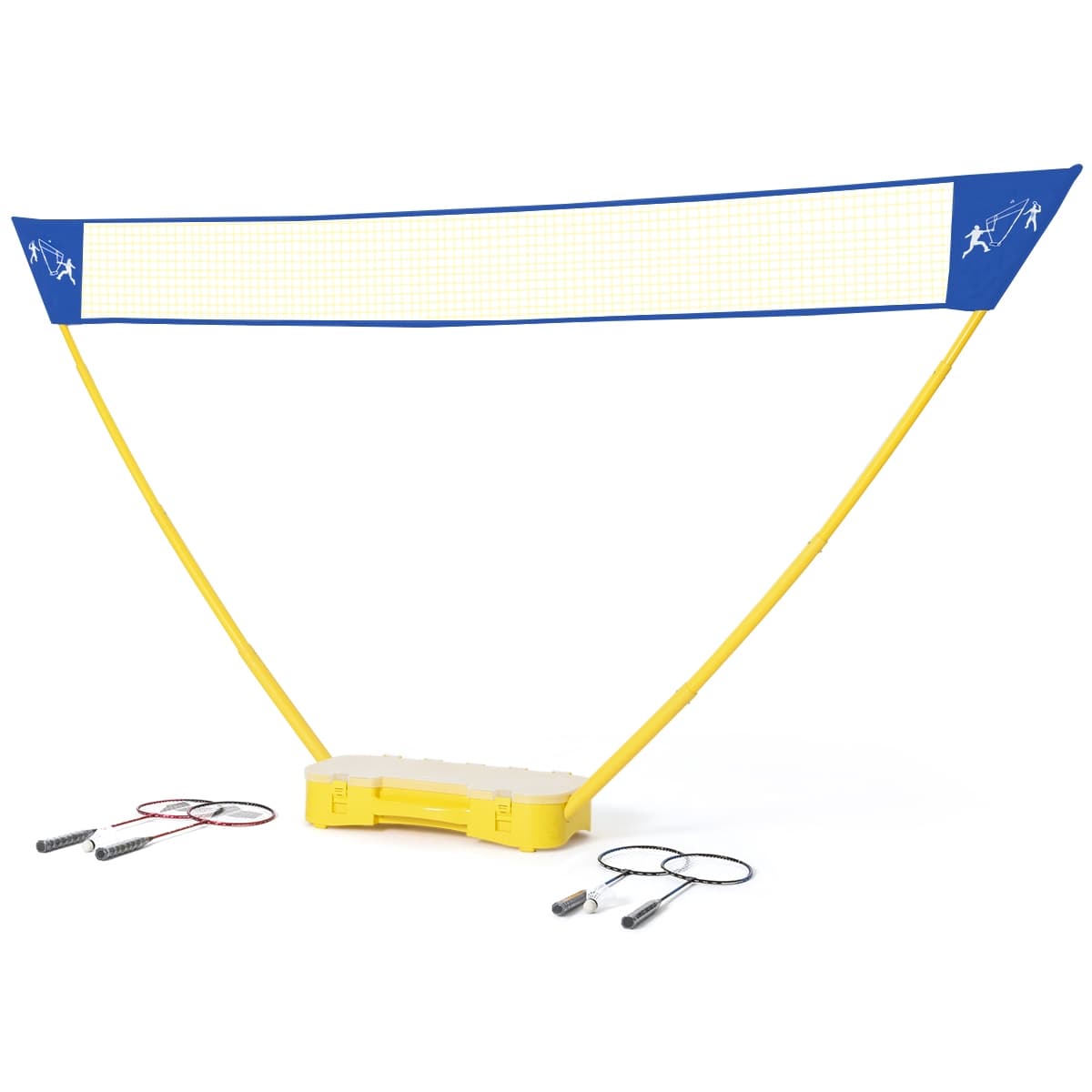 CostwayFilet de Badminton Portable 3M x 1,5 M avec Base de Rangement et Sac de Transport 2 Raquettes 2 Volants