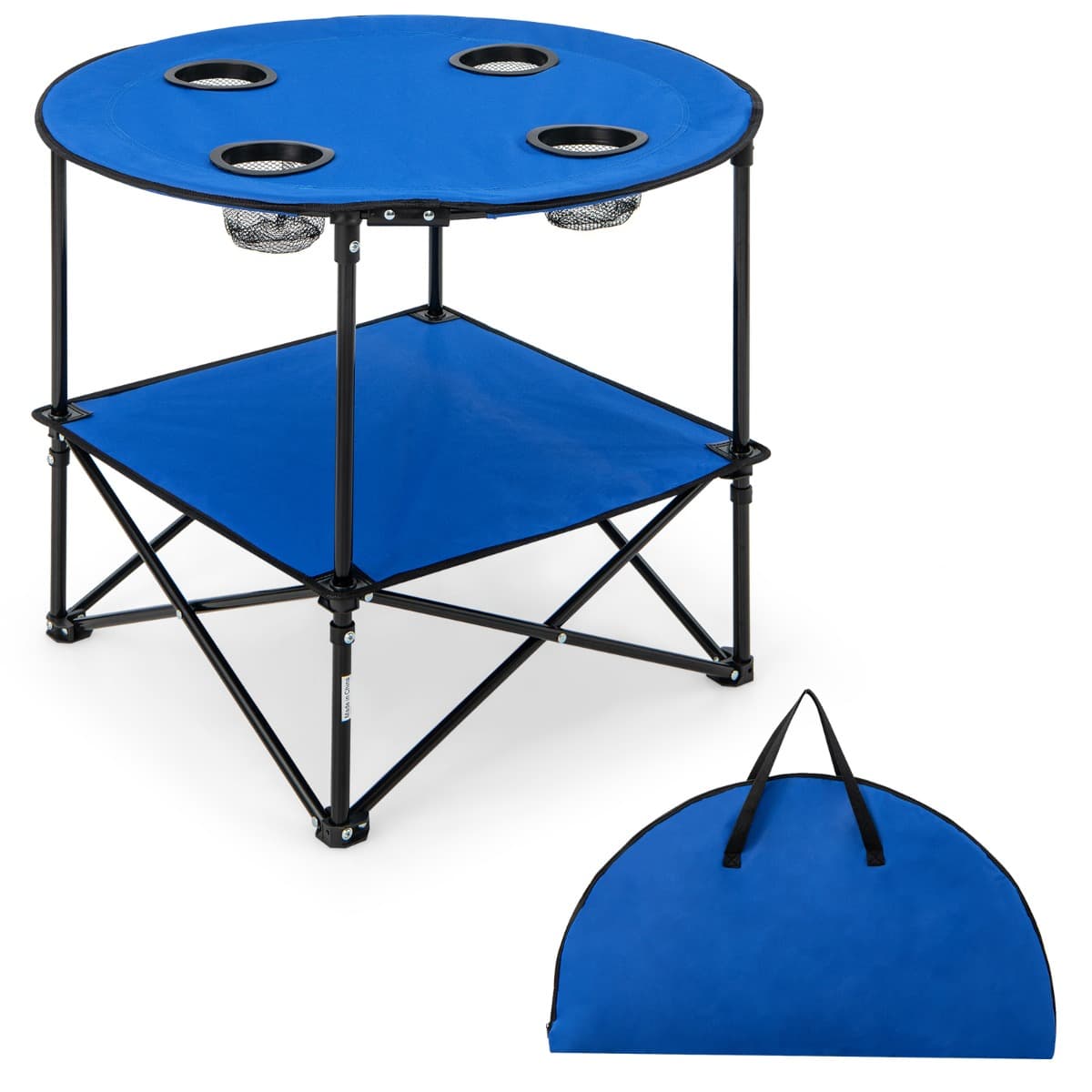 CostwayTable de Camping Pliante à 2 Niveaux Table de Pique-Nique Portable avec Sac de Transport 4 Porte-Gobelets Etanche Légère 72 x 59 cm Bleu